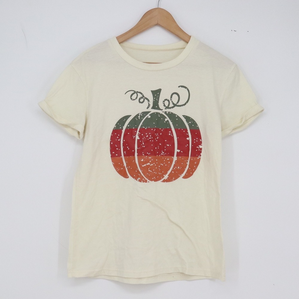 Unbranded T-Shirt Women S Graphic Pumpkin Cream Short Sleeve Fall Excellent